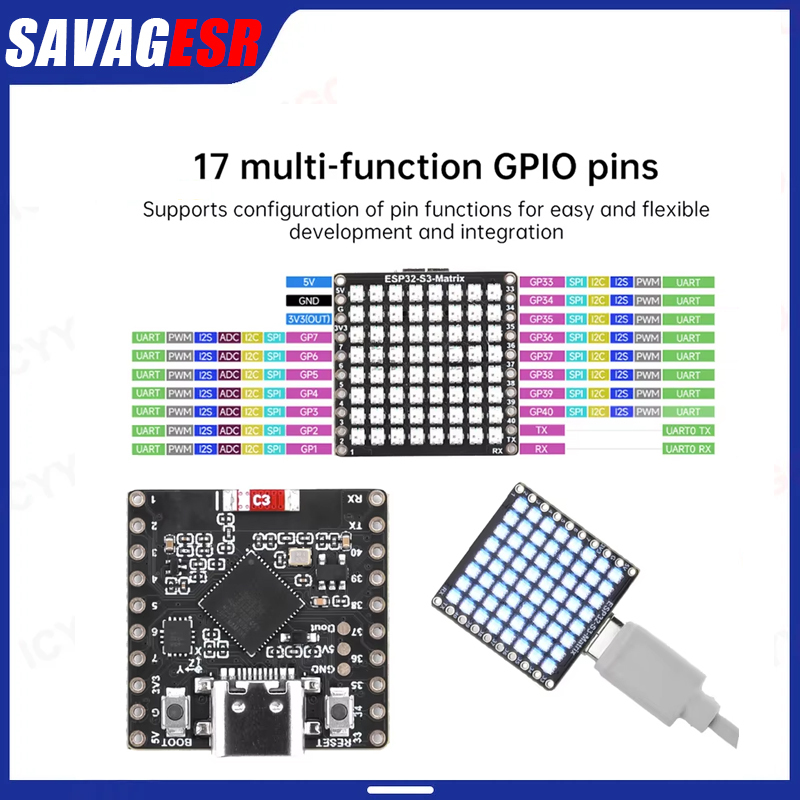 Rgb Led Matrix 8X8 - Placa de Desenvolvimento Mini ESP32-S3 Matrix